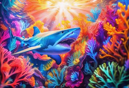 coral reef, shark, underwater,
psychadelicchaos, psychadelic, detailed, highly color focused, fantastic aesthetic, great light, professional creative, radiant, colorful, magical atmosphere