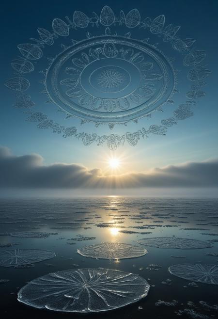 Underwater crop circles drawn by mathematical cuttlefish during Diamond rain: Sun pillars stabbing through ice-crystal fog,