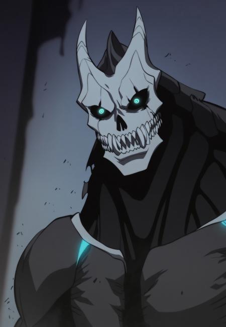 (score_9, score_8_up, score_7_up), anime style, source_manga, illustration by Jang Sung-rak, (detailed), (detailed background:1.3), 2d illustration, (detailed face:1.4), face focus, (masterpiece:1.3), s0l0lvling


(glowing eyes:1.4), smoking eyes, (aqua aura:1.2), dark fantasy, <lora:Kaiju_No_8:1>, kaiju_no_8, 1boy, solo, horns, sharp teeth, skull, black armor, aqua eyes, muscular male, looking at viewer, neon trim, black sclera, claws, glowing,

(Yelling), open mouth, comanding presence, solo, menacing smile, (upper-body, portrait:1.4), (solo),  from below, looking down


Dark ominous background, destroyed city, night, burning buildings, 


shallow depth of field,
(4K image quality:1), (sharp detail:1), shadows, highlights