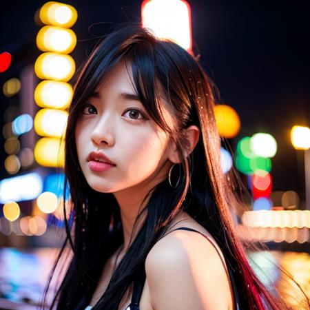 (8k, RAW photo, best quality, masterpiece:1.2),(realistic, photo-realistic:1.37), Tokyo street, night, rain, wet, cityscape, night, cyberpunk city, neon light,1girl, Kpop idol, extremely beautiful face,bust,put down hands, Random hairstyle,Random hair color, floating hair, Random expression,<lora:TWbabe6:0.7>