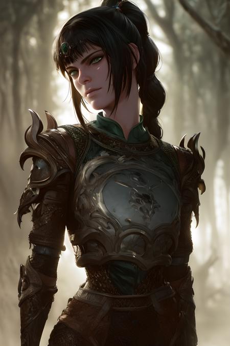 Masterpiece, best quality, absurdres, high res, intricate detail, high detail, cinematic lighting, fantasy 1girl, supermodel, shadowheart, black hair, braided ponytail, green eyes, extra detailed eyes,
upperbody, armor, move, light rays from top, shining eyes, forest
<lora:Shadowheart__Baldurs_Gate_3:0.6>, illustration of a anime girl imagination, hyperrealistic photo by Seebas Apterus and Larry Bell art, blending, smooth, detailed expressions, artstyle, detailed eyes, HDR, UHD, 64k, RTX, sharp, sharp focus, highly detailed, intricate detail, professional, artistic flow, ultra detailed, high resolution photography, (bright colors)