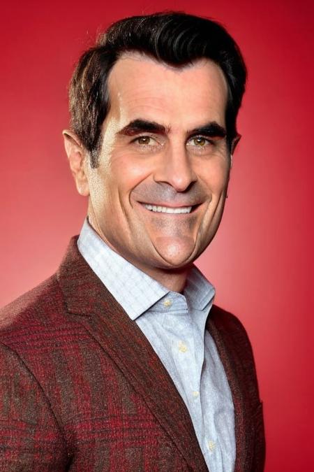 <lora:Ty_Burrell_Lora-10:1>, ty burrell, high quality, red shirt, detailed face, looking at viewer, headshot, natural lighting, realistic, plain pastel background