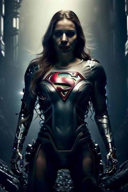 cinematic film still silverpulse, cyborg supergirl, 'S' Logo on chest, red cape, simple background, high quality, artistic, vibrant colors, detailed textures. futuristic sleek/glossy silver and blue glow, vibrant colors, detailed textures., Concept art, cyborg, background, vintage, modern, SilverPulse, superman_oc, <lora:SilverPulseMorphXL:0.8>, excellent composition, artistic, highly detail, holy, sunny, dynamic dramatic beautiful full taking . shallow depth of field, vignette, highly detailed, high budget, bokeh, cinemascope, moody, epic, gorgeous, film grain, grainy,