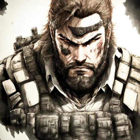 photo, drawing of legendary big boss from metal gear solid (BigBossInk style:1)  <lora:djzBigBossInk:0.8>