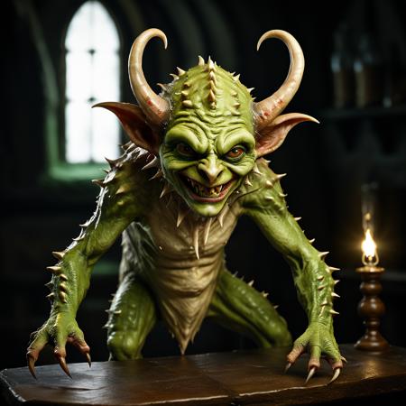 highly detailed documentary photo of quasit,

smiling, horns, teeth, sharp teeth, claws, green skin, realistic::1.3, best quality,  depth of field,   

medieval parlor,

masterpiece, best quality:1.1, 

ultra photoreal,
photorealistic:1.0, 
sharp focus:1.1, 
depth of field:1.1, 
(edge lighting:1.2),
(shadow play:1.2),

50mm, style of Nathan Wirth, Hasselblad X1D II, Porta 160,
