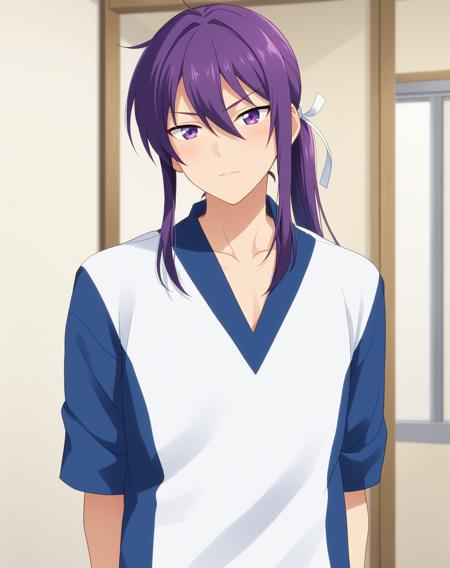 kanzaki_souma_pony, purple hair, purple eyes, long hair, low ponytail, 