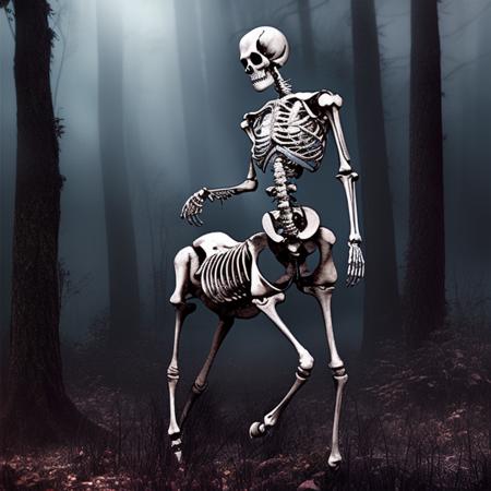 creepy photorealistic digital art of an undead centaur skeleton