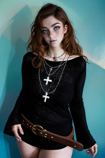 cr0ssdr3ss, belt, sleeves past wrists, black sweater dress, cross, cross necklace,