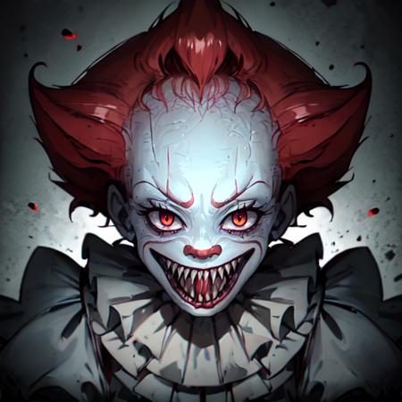 best quality, masterpiece, pennywise, sharp teeth<lora:pennywise-000006:1>