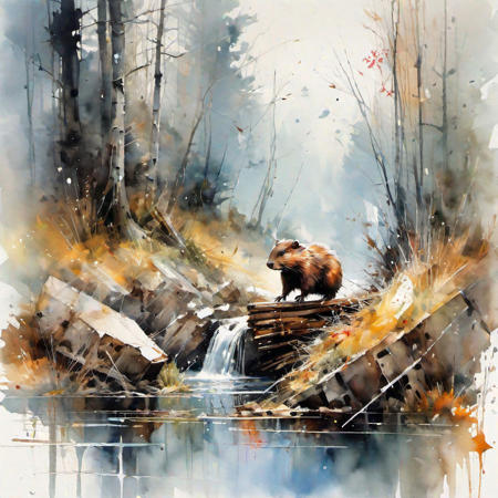 A beaver building a dam by Thomas Wells Schaller :: Leonid Afremov :: Carne Griffiths :: Russ Mills