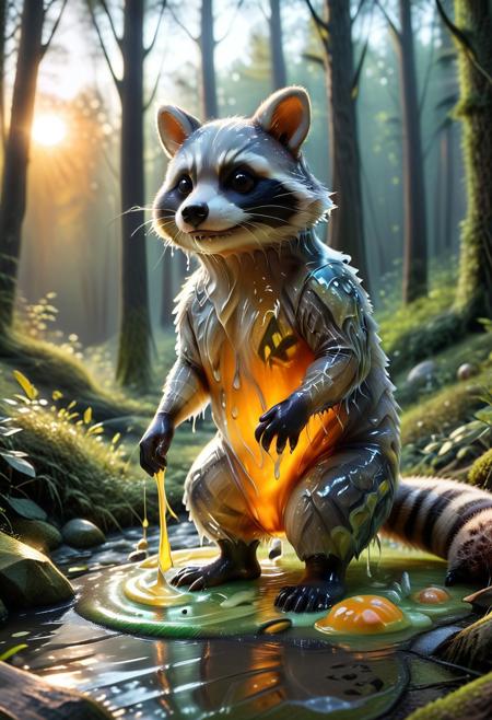 detailed, realistic, 8k uhd, high quality, masterpiece,
Sl1m3d, slime-morph, slime racoon, sunset, forest landscape