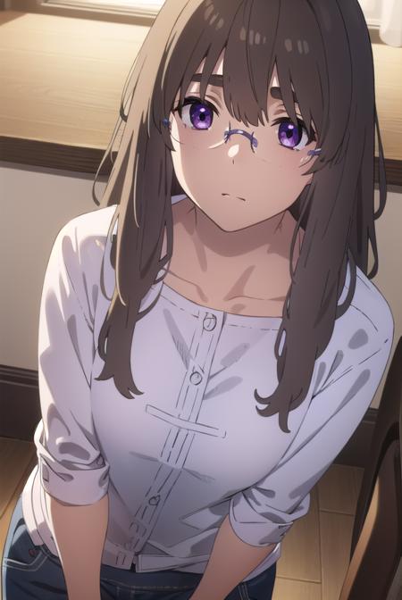 akaneaioi, <lora:akane aioi movie-lora-nochekaiser:1>,
akane aioi, long hair, brown hair, purple eyes, red eyes, glasses, thick eyebrows,
BREAK dress, white dress, cardigan, orange cardigan,
BREAK indoors,
BREAK looking at viewer, (cowboy shot:1.5),
BREAK <lyco:GoodHands-beta2:1>, (masterpiece:1.2), best quality, high resolution, unity 8k wallpaper, (illustration:0.8), (beautiful detailed eyes:1.6), extremely detailed face, perfect lighting, extremely detailed CG, (perfect hands, perfect anatomy),