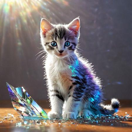 Kitten getting in trouble, 
Broken Glass effect, 
no background, 
stunning, 
something that even doesn't exist, 
mythical being, 
energy, 
molecular, 
textures, 
iridescent and luminescent scales, 
breathtaking beauty, 
pure perfection, 
divine presence, 
unforgettable, 
impressive, 
breathtaking beauty, 
Volumetric light, 
auras, 
rays, 
vivid colors reflects