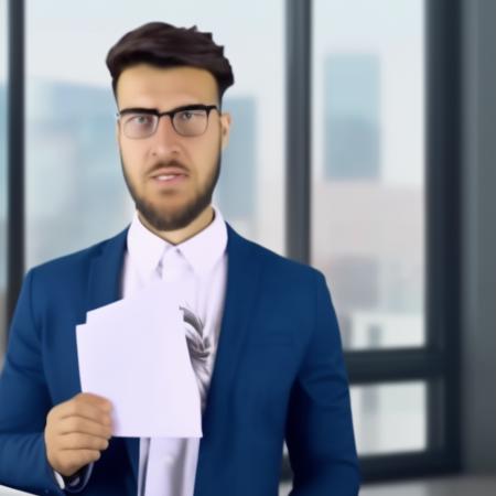 1boy, male_focus, Pitch Meeting, a man  holding a piece of paper in his hand and a folder in his other hand, in front of a window, cinematic lighting, rim lighting, PitchMeetGeorge