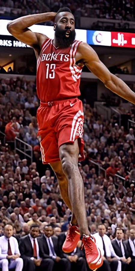 James Harden,James Harden dunks,half body photo of monk 52 y.o man, hands down, 8k uhd, high quality, dramatic, cinematic<lora:James Harden:0.7>