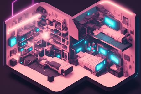 duskametrik isometric twitch streamer bedroom with neon lights