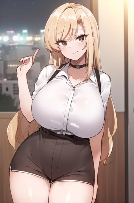 (Night:1.7), Japan, Tokyo, CityView, Before Window,
Standing at attention,
white shirt ,black collared shirt,short sleeves,short shorts,black choker,
<lora:Yejin_LIM_Learning-KK77-V2:0.7>,
blonde hair,Brown eyes,bangs,very long hair,
1 girl, 20yo,Young female,Beautiful Finger,Beautiful long legs,Beautiful body,Beautiful Nose,Beautiful character design, perfect eyes, perfect face,
looking at viewer, Evil Smile,
NSFW,official art,extremely detailed CG unity 8k wallpaper, perfect lighting,Colorful, Bright_Front_face_Lighting,
(masterpiece:1.0),(best_quality:1.0), ultra high res,4K,ultra-detailed,
photography, 8K, HDR, highres, absurdres:1.2, Kodak portra 400, film grain, blurry background, bokeh:1.2, lens flare, (vibrant_color:1.2)
(Beautiful,Large_Breasts:1.2), (beautiful_face:1.5),(narrow_waist),