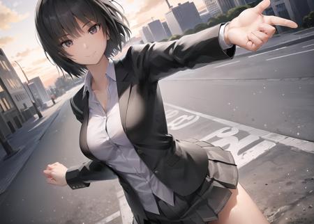 (masterpiece, best quality,extreme detailed beautiful eyes), best illumination, perfect lighting,look at viewer, (1 girl, solo,day, city:1.3),<lora:nanasaki_lycoris_bf16:0.5> ,nanasakiai,nanasaki_ai,
(full body,dynamic angle,dynamic pose,smile,shiny_eyes:1.2),(long_sleeves,black_jacket,jacket,school_uniform,kibito_high_school_uniform:1.2),
(short_hair,large_breasts,collarbone:1.2),black_bowtie,black_skirt,pleated_skirt,white_shirt