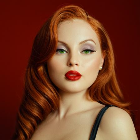 cinematic film still of <lora:add-detail-xl:0.1>1
<lora:detailed:0.3> realism
<lora:perfection style:0.2> perfect
<lora:eyetune:0.6>
<lora:xl_more_art-full_v1:0.1>
<lora:Ron Fricke style:0.3>
<lora:Unreal Engine style:0.3>
<lora:TeethXL:0.3>
<lora:Chiaroscuro Lighting Style:0.3> Chiaroscuro Lighting Style
 <lora:Jessica Rabbit:0.9>
In the 1940's An animated cartoon picture of Jessica Rabbit a woman with red hair and green eyes, animation, Jessica Rabbit style, 1girl, solo, long hair, looking at viewer, smile, simple background, green eyes, red hair, parted lips, hair over one eye, makeup, shadow, border, portrait, lipstick, red background, web address, red lips, limited palette, red theme, flat color, watermark, red border
, shallow depth of field, vignette, highly detailed, high budget, bokeh, cinemascope, moody, epic, gorgeous, film grain, grainy