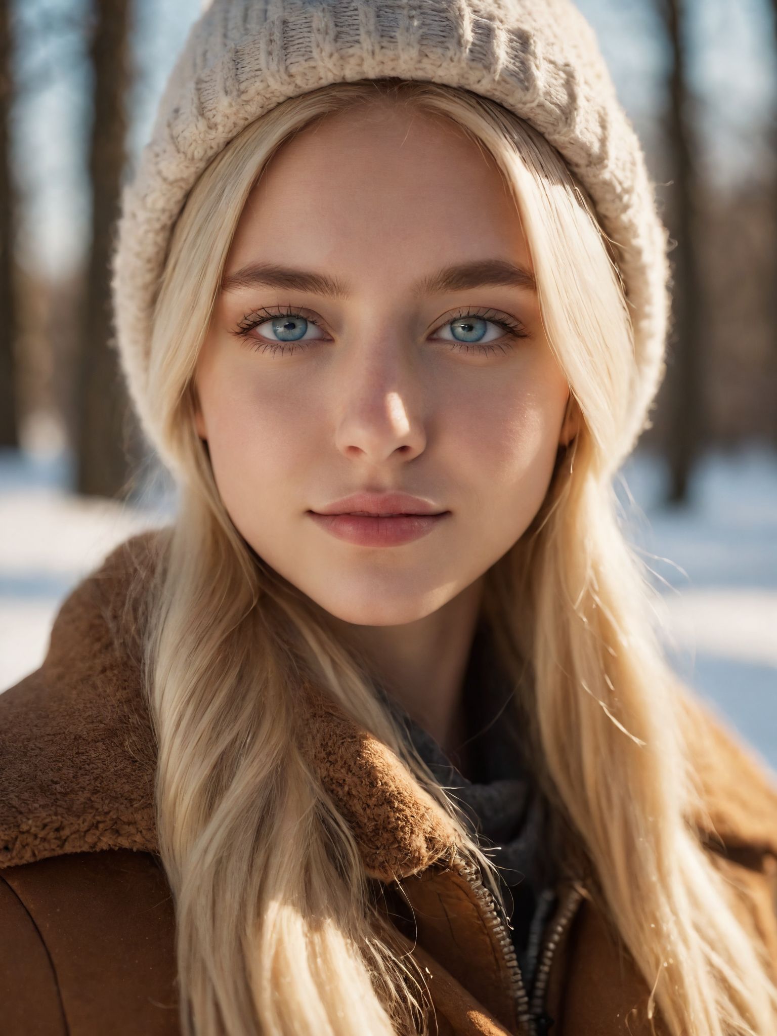 Scandinavian blonde in winter in the snowfall - portrait of a