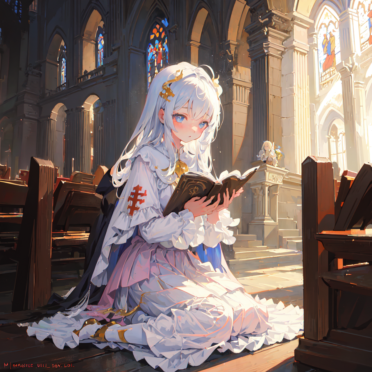 (masterpiece,best quality:1.4),ultra-detailed,illustration,
(solo,1girl,loli:1.2),
Church,