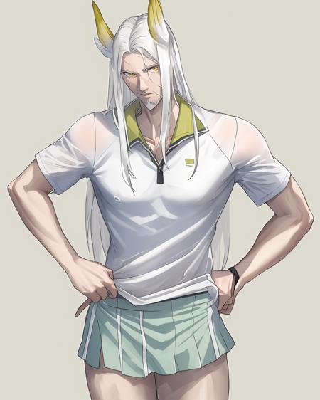 1male,helage,white shirt,masterpiece,best quality,tennis_uniform,  <lora:helage-2:1>