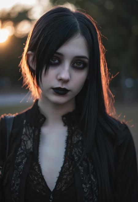 (((top-priority))), real-life, goth-girlfriend, split ambient twilight light, shallow focus, realistic shadows, ideal, vellus hairs, best image, best quality, depth of field, perfect composition, suggestive