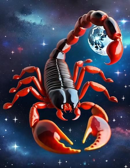 (Realistic:1.5) EdobScorpion, bird, one eye closed, star (sky), food, blood, full body, from above, solo, shorts, space, creature,  <lora:EdobScorpionArtistic_XL_v1.0:0.8>