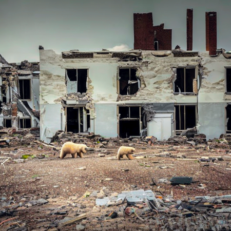 The White House with a mother bear and her cubs walking in the foreground

Decay768