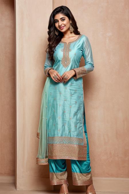 1woman, beautiful, alluring, cute face, detailed, smirk, masterpiece, full body shot, <lora:DETAIL_SLIDER_BY_STABLE_YOGI:0.5>
<lora:Salwaar Kameez By Stable Yogi:0.4> blue, salwar, kameez