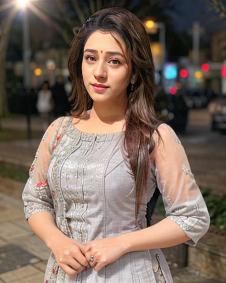 from right, photo of hiba, wearing Grey ethnic clothes, pixie cut, , facing viewer, looking at viewer, background bokeh  <lora:hiba_OT_multires:1>