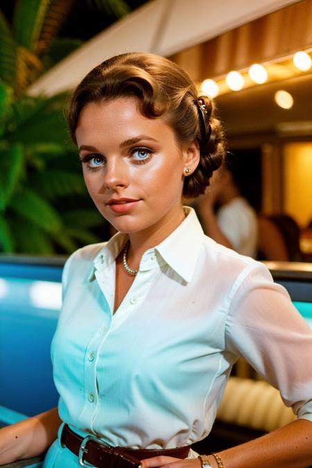 1960s \(style\),  beauty photo  of a simple modern female
<lora:DawnWells_SD15_v1.0:1> DawnWells
on a tiki island restaurant at night, dinner, extremely high quality RAW photograph, detailed background, intricate, Exquisite details and textures, (detailed eyes:1.4), 8k uhd, dslr, high quality, film grain, Fujifilm XT3, , mid-body, flaming torches,
Half updo with bobby pins, White button down blouse, High waisted khaki capris,
Watch, brown belt
<lora:epiCRealismHelper:1>
amazing fine detail, Nikon D850 film stock photograph Kodak Portra 400 camera f1.6 lens, rich colors, lifelike texture, dramatic lighting, dynamic composition, unreal engine, trending on ArtStation, cinestill 800 tungsten, in the style of David Hamilton photography