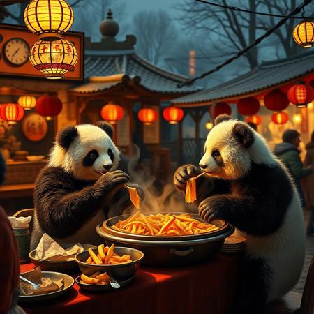 china panda hot pot eating cozy fantasy