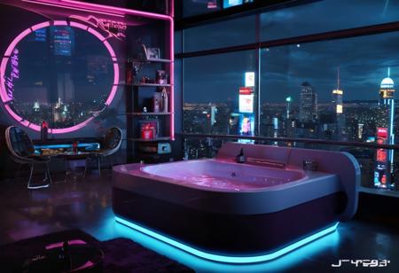 <lora:JJsCyberPunk_Interior_XL:.9>, (((CyberPunk))) , ((best quality)),((masterpiece)),((realistic)), indoors, monitor, window, glass, reflection, pillow,monitor,screen, table, desk, authentic, indoor scenery,  highly detailed, neon light,city, sky, night,  curvy window,