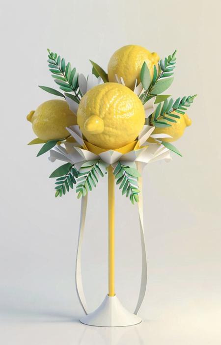 (best quality, masterpiece, absurd, Extreme detail :1.2), surreal, detailed background, minimalist style, concept design, clean, perspective,
 no humans, pov,  white background
vibrant color scheme, Softlight, (warm color:1.2),Water color painting, light background, best quality exquisite details,3d rendering, Octane render, pastel,
paper cut,
lemon fruit,  Lemon flower,  lemon green leaves
 <lora:sinfully_stylish_SDKL:1>