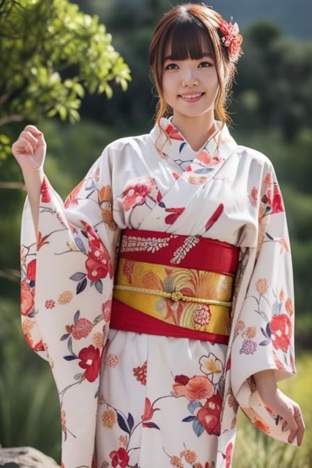 1girl,(wearing a gorgeous floral pattern kimono:1.2),(RAW photo, best quality), (realistic, photo-realistic:1.4), masterpiece, an extremely delicate and beautiful, extremely detailed, 2k wallpaper, Amazing, finely detail, extremely detailed CG unity 8k wallpaper, ultra-detailed, highres, soft light, beautiful detailed girl, extremely detailed eyes and face, beautiful detailed nose, beautiful detailed eyes,cinematic lighting,(on a mountain top,sunrise,new year sunrise),perfect anatomy,slender body,smiling <lora:new_hefu_:0.6> 
 <lora:tanezakiatsumi_lora:0.8>,(half body shot)