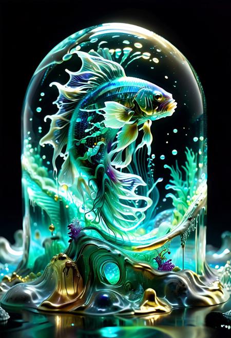 An ethereal, bioluminescent pony drifts weightlessly through the abyss of an alien ocean, its entire body a swirling vortex of luminous jelly. Its mane flows like liquid stardust, Liquid Marble, Golden abstract modern , illumination product promotion render octan  close-up masterpeace random objects scene,  with  high contrast 4k, sharp, very detailed, high resolution
 stone object     shade  with  marble  gold dark  sea  creature 
betta fish boulder opal coral sharp,  wavy modern sparckles swirl gold  fluid art stone object shade with marble  pulsating in mesmerizing waves of glowing turquoise, violet, and deep-sea green. The ocean around it is a haunting void filled with ghostly, phosphorescent lifeforms—strange, transparent fish with fluid bodies, gelatinous tendrils stretching like living currents, and massive, glowing jelly structures that sway hypnotically. Tiny bubbles float upward, refracting light into countless colors. The ocean floor below is an eerie alien landscape, dotted with coral-like structures that pulse and shift like living creatures. The entire composition is ultra-detailed, a surreal mix of deep-sea mystery and dreamlike wonder