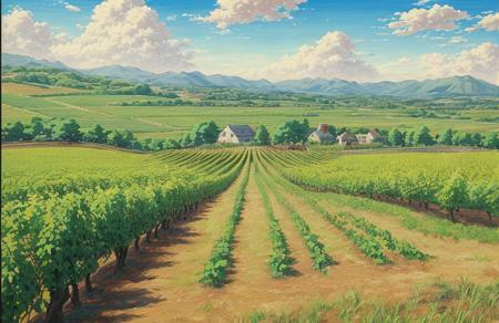 anime artwork, anime style, scenery,a painting,scene painting, field ,yard ,vineyard , ,