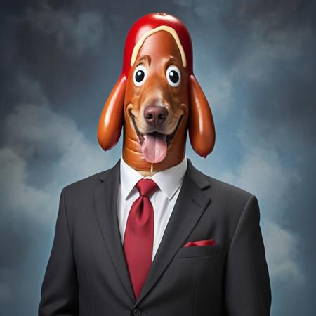 sophisticated anthropomorphic hotdog in a business suit, olan mills style, school picture day photo, looking slightly to the left