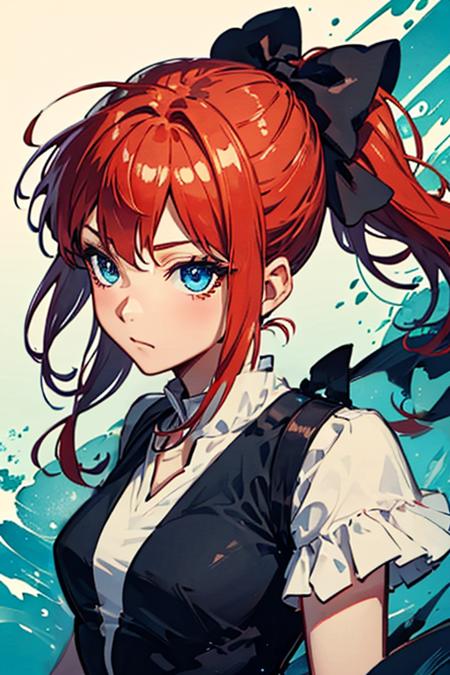 masterpiece, high quality, <lora:Lynn[V2_Hard]:0.7> Lynn, 1girl, solo, hair bow, ponytail, red hair, blue eyes,