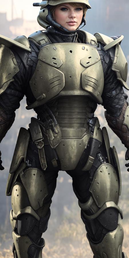 ((Masterpiece, best quality)),photography, detailed skin, realistic, photo-realistic, 8k, highly detailed, full length frame, High detail RAW color art, diffused soft lighting, shallow depth of field, sharp focus, hyperrealism, cinematic lighting,
edgHalo_armor,power armor,Taylor Swift in a suit with iron boots,wearing edgHalo_armor <lora:edgHaloArmors:1>