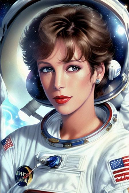 (photo of jamielee:0.99, a woman,((closeup, portrait):1.2), ((dark brown hair, pixie cut)) , ((space, astronaut, spacesuit, helmet):1.1),((lipstick, eyeliner, eye shadow):1.1),(slight smile), ((detailed eyes, detailed face):1.3)((best quality, masterpiece):1.2)