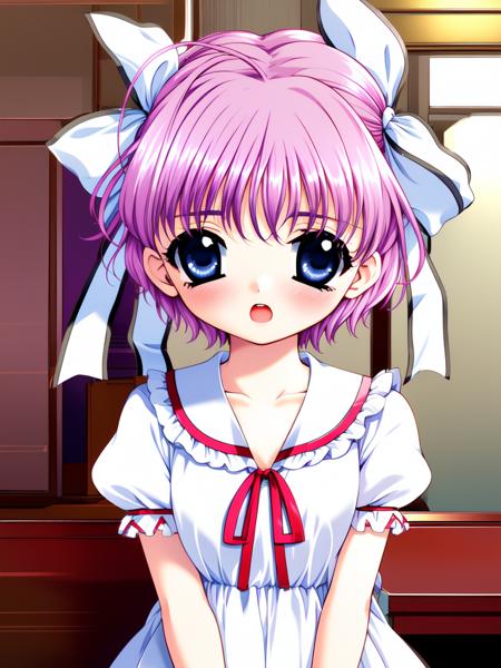 KagoNoa, blue_eyes, ribbon, short_hair, purple_hair, hair_ribbon, pink_hair, 