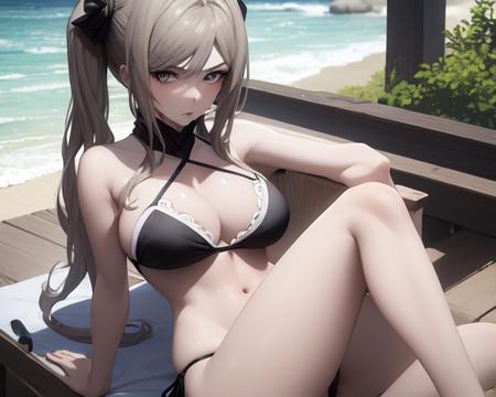 <lora:yorcom-v2:0.8>
1girl, yorcom, on her day off relaxing on the beach in a black bikini