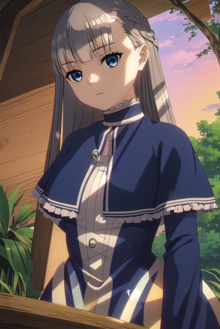 lawine, <lora:lawine-alpha-lora-nochekaiser:1>,
lawine, long hair, bangs, blue eyes, brown hair, braid, low-tied long hair,
BREAK long sleeves, dress, frills, capelet, blue dress, blue capelet,
BREAK outdoors, forest, nature, grass, sky, sun, clouds,
BREAK looking at viewer, (cowboy shot:1.5),
BREAK <lyco:GoodHands-beta2:1>, (masterpiece:1.2), best quality, high resolution, unity 8k wallpaper, (illustration:0.8), (beautiful detailed eyes:1.6), extremely detailed face, perfect lighting, extremely detailed CG, (perfect hands, perfect anatomy),