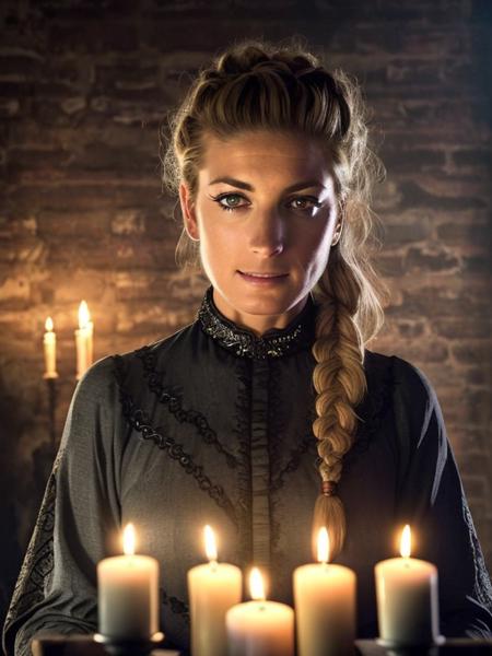 <lora:pauline_ferrand_prevot:0.9>,pauline_ferrand_prevot,portrait of pauline_ferrand_prevot, angry smile, dress, evil smile, braid hair, in an old manor,  witch clothes, creepy, candles, demonic girl, horror, scary, grey  brick wall, upper body,4k;8k, realistic, cute girl, beautiful eyes, 25yo, big tits,  magic potions, smog, sexy, single braid, zombie girl