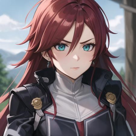 best quality, (masterpiece:1.2), illustration, absurdres,
(1girl, solo), (beautiful detailed girl),  ((upper body, portrait)),
<lora:Celis-06:1>, Celis Ortesia, red hair, long hair, messy hair, aqua eyes, small breasts, (steel earrings:1.1),
armored_dress, gown,
proud, confident, (angry:0.8), 
overlooking distant snowy mountains, distant river, pine forest,, ((blurry background, depth of field))