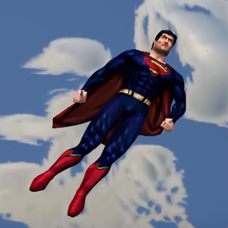 Superman flying in the air, ps1 style <lora:RetroJoyPS1:1>