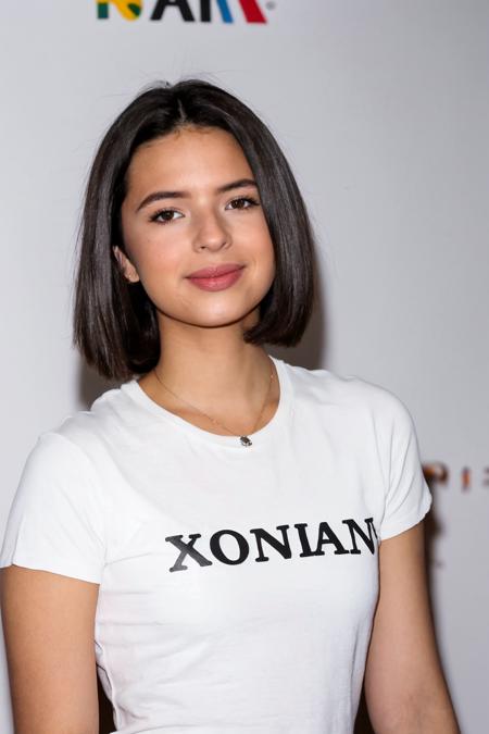 <lora:Angela_Aguilar:0.8>, Raw medium shot photo of Angela Aguilar wearing a white t-shirt in a promotional event, black bob hairstyle, sharp focus on subject, neutral expression, Shot with a Nikon F3 and a 35mm f/2 lens, using Kodak Portra 400 film stock