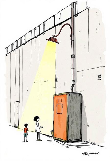 Industrial Light and Form , conceptual street art meets whimsical illustration, poetic minimalism, surreal visual metaphors, expressive linework, narrative humor, subtle melancholy, anthropomorphic figures, imaginative urban interventions, hand-drawn textures, clever social commentary, childlike spontaneity, delicate ink illustration, playful distortion, quiet surrealism, minimal color palette, dreamlike simplicity, emotional storytelling through small gestures, visual puns and irony